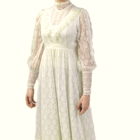 Vintage 70s Gunne Sax by Jessica San Francisco White Floral Lace - Picture 5 of 17